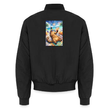 Chat tropical en fête sur plage - Bomber unisexe - noir - Dos - AI Model Male 185 light (185cm)