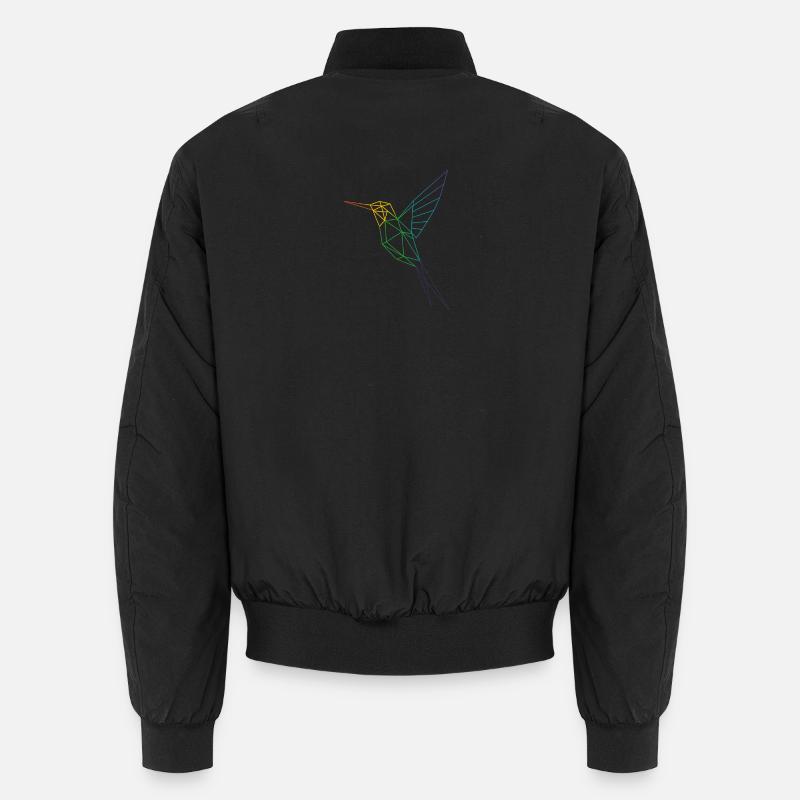 Geometric Rainbow Hummingbird - Unisex Bomber Jacket - black