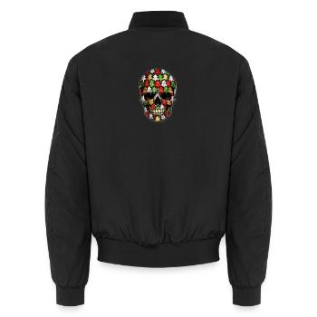 Crâne avec motif de sapin. 1 . IA générée - Bomber unisexe - noir - Dos - AI Model Male 185 light (185cm)