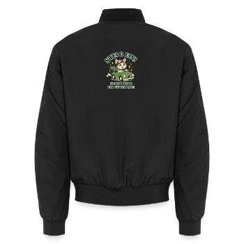 Katzenabenteuer im grünen Cabrio - Unisex Bomberjacke - Schwarz - Hinten - AI Model Male 185 light (185cm)