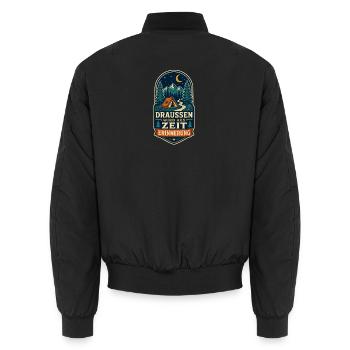 Draußen wird aus Zeit Erinnerung – Camping - Unisex Bomberjacke - Schwarz - Hinten - AI Model Male 185 light (185cm)