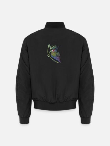 Colorful hummingbird on leaf branch - Unisex Bomber Jacket - black