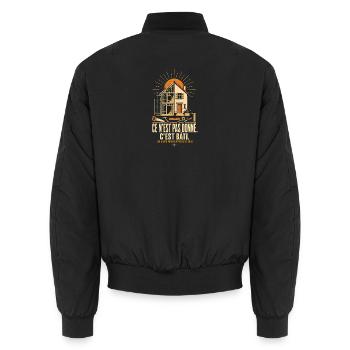 Bâti au Soleil — Chantier et Espoir - Bomber unisexe - noir - Dos - AI Model Male 185 light (185cm)