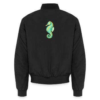 Watercolor Seahorse - Unisex Bomber Jacket - black - Back - AI Model Male 185 light (185cm)