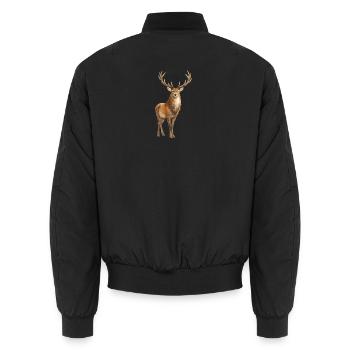 Forest Deer Watercolor Painting - Unisex Bomber Jacket - black - Back - AI Model Male 185 light (185cm)