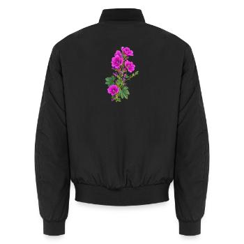 Fleurs de geranium pourpres - Bomber unisexe - noir - Dos - AI Model Male 185 light (185cm)