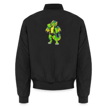 Green dragon hero in leather look - Unisex Bomber Jacket - black - Back - AI Model Male 185 light (185cm)