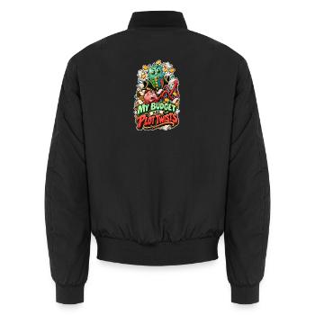 My Budget Has Plot Twists Calculator Comic - Unisex Bomber Jacket - black - Back - AI Model Male 185 light (185cm)