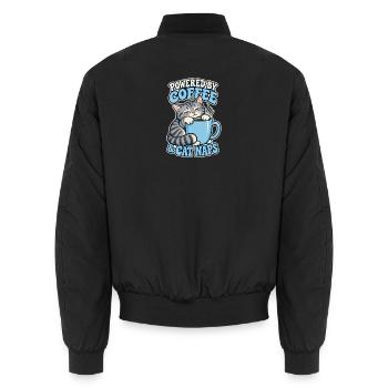 Angetrieben von Coffee & Cat Naps – Cat & Coffee - Unisex Bomberjacke - Schwarz - Hinten - AI Model Male 185 light (185cm)