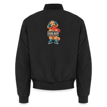 Pudel Eislauf – Hund auf Schlittschuhen - Unisex Bomberjacke - Schwarz - Hinten - AI Model Male 185 light (185cm)