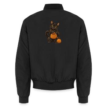Schwarze Katze häkelt einen Korb - Unisex Bomberjacke - Schwarz - Hinten - AI Model Male 185 light (185cm)