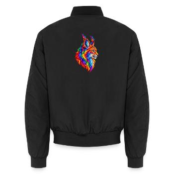 Flammender Regenbogen-Luchs - Unisex Bomberjacke - Schwarz - Hinten - AI Model Male 185 light (185cm)