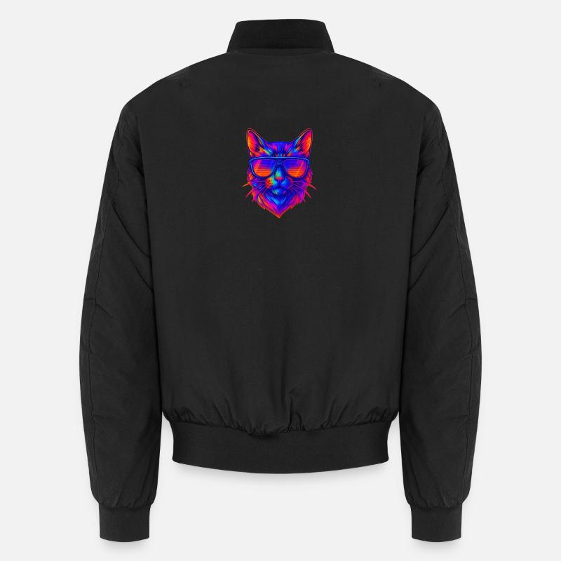 Vibrant Neon Cat with Sunglasses Unisex Bomber Jacket