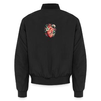 Heart Bloom Botanical - Unisex Bomber Jacket - black - Back - AI Model Male 185 light (185cm)