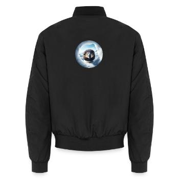 Pinguin schaut durch Loch, Schnee Landschaft - Unisex Bomberjacke - Schwarz - Hinten - AI Model Male 185 light (185cm)