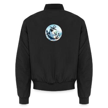 Lässiger Pinguin sitzt auf Anker und trinkt - Unisex Bomberjacke - Schwarz - Hinten - AI Model Male 185 light (185cm)