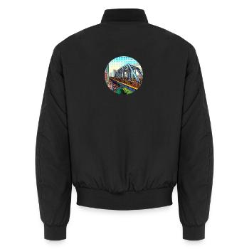 Comic Brücke in Stadt - Unisex Bomberjacke - Schwarz - Hinten - AI Model Male 185 light (185cm)