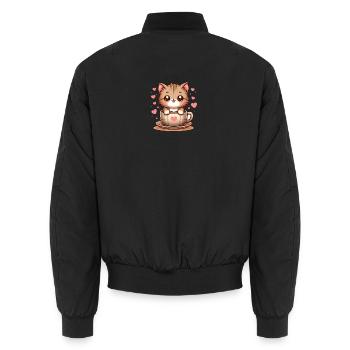 Katze mit Kaffeebecher 2 - Unisex Bomberjacke - Schwarz - Hinten - AI Model Male 185 light (185cm)