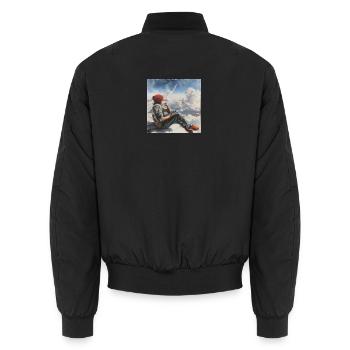 Man sitting on aircraft turbine and smoking - Unisex Bomber Jacket - black - Back - AI Model Male 185 light (185cm)