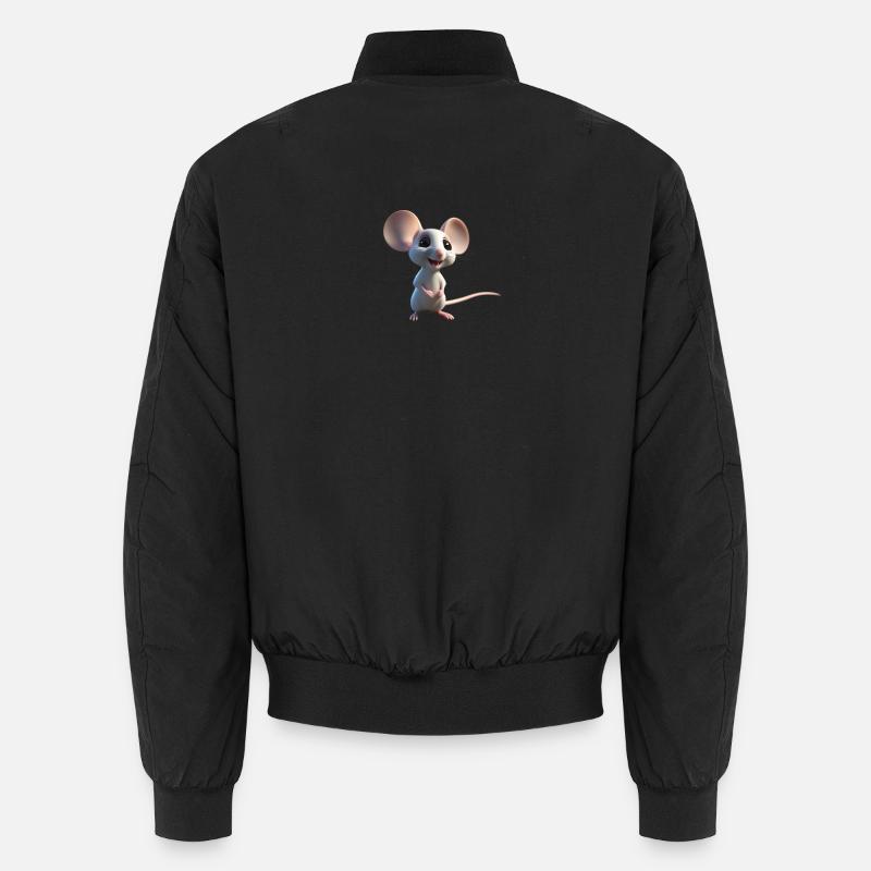 Whimsical White Mouse Charm - Unisex Bomber Jacket - black
