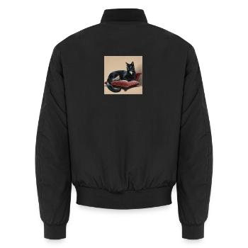 schwarz Kissen Katze - Unisex Bomberjacke - Schwarz - Hinten - AI Model Male 185 light (185cm)