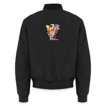 Cubist Pop Portrait in Neon Palette - Unisex Bomber Jacket - black - Back - AI Model Male 185 light (185cm)
