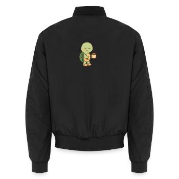Schildkröte mit einer Tasse Kaffee (rechts) - Unisex Bomberjacke - Schwarz - Hinten - AI Model Male 185 light (185cm)