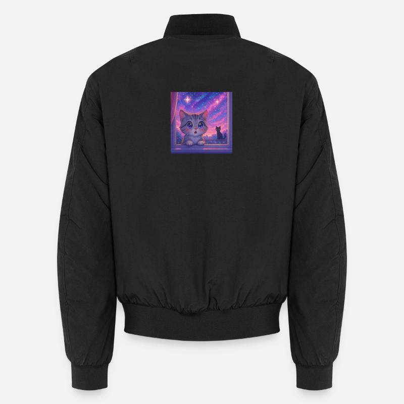 Cosmic Cat with Star Eyes Unisex Bomber Jacket