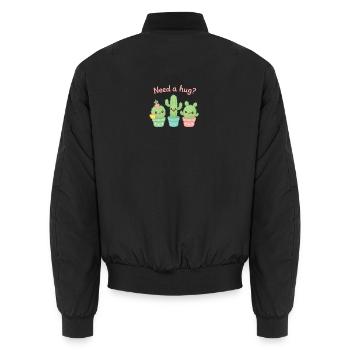 Cute Cacti "Need a Hug?" - Unisex Bomber Jacket - black - Back - AI Model Male 185 light (185cm)