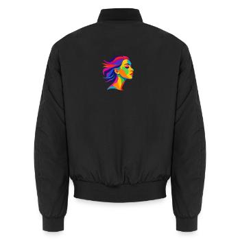 Femme Pop Art Colorée – Colorful Art Design - Bomber unisexe - noir - Dos - AI Model Male 185 light (185cm)