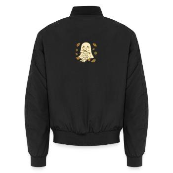 Gemütlicher Geist strickt Herbstblätter – süße Herbst-Ghos - Unisex Bomberjacke - Schwarz - Hinten - AI Model Male 185 light (185cm)