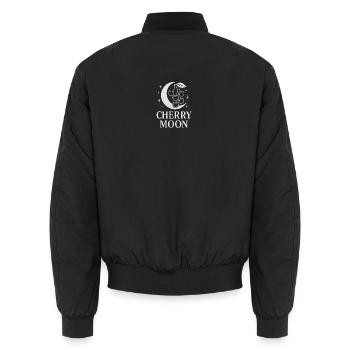 Cherry Moon – Mystik trifft Frucht (Kirsche) - Unisex Bomberjacke - Schwarz - Hinten - AI Model Male 185 light (185cm)
