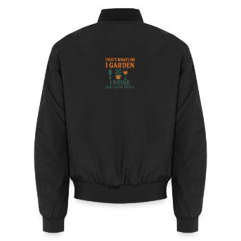 I Garden, I Drink – Gardening in style - Unisex Bomber Jacket - black - Back - AI Model Male 185 light (185cm)