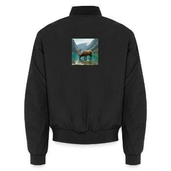 Alpine deer at the quiet lake - Unisex Bomber Jacket - black - Back - AI Model Male 185 light (185cm)