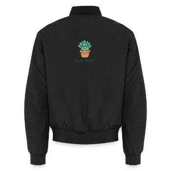 Plant Parent – Cute Succulent Love - Unisex Bomber Jacket - black - Back - AI Model Male 185 light (185cm)