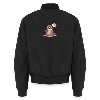 Adorable Workout Sloth Design - Unisex Bomber Jacket - black - Back - AI Model Male 185 light (185cm)