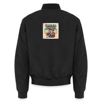 Süßer Teddybär Spieler auf T-Shirt - Unisex Bomberjacke - Schwarz - Hinten - AI Model Male 185 light (185cm)