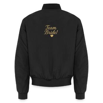 Team Bride Gold Script Design. Hochzeit - Unisex Bomberjacke - Schwarz - Hinten - AI Model Male 185 light (185cm)