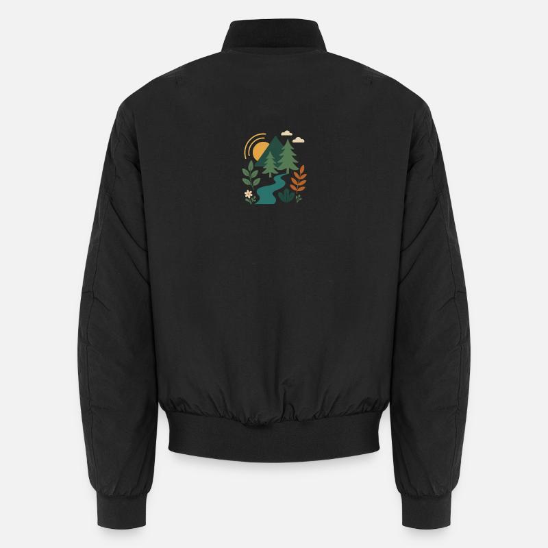Serene Forest Mountain Scene Design - Unisex Bomber Jacket - black