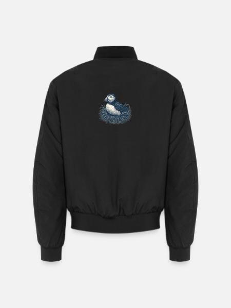 Detailed Puffin Nest Illustration - Unisex Bomber Jacket - black