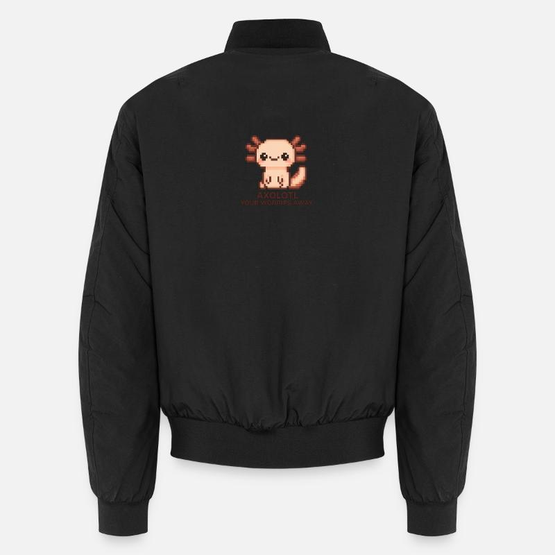 Pixel art axolotl with joke text - Unisex Bomber Jacket - black