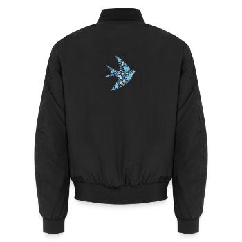 Nordisch Floral - Hellblauer Vogel - Unisex Bomberjacke - Schwarz - Hinten - AI Model Male 185 light (185cm)