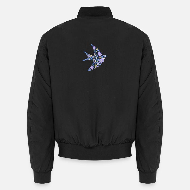 Nordisch Floral - Hellvioletter Vogel - Unisex Bomberjacke - Schwarz