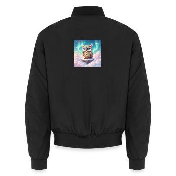 Entzückende Fantasieeule mitten in den Wolken - Unisex Bomberjacke - Schwarz - Hinten - AI Model Male 185 light (185cm)
