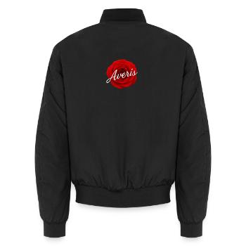 Rote Rose mit Avenir-Textdesign - Unisex Bomberjacke - Schwarz - Hinten - AI Model Male 185 light (185cm)