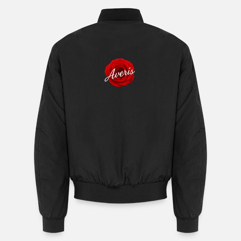 Rote Rose mit Avenir-Textdesign Unisex Bomberjacke