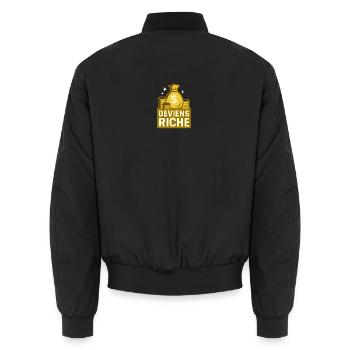 Get rich - Unisex Bomber Jacket - black - Back - AI Model Male 185 light (185cm)