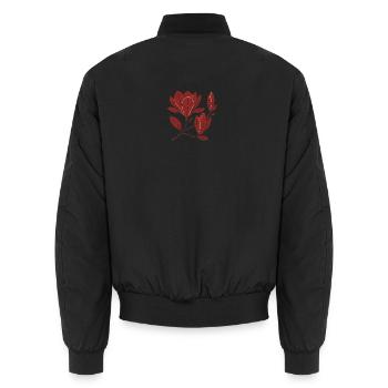 Roter Magnolie Zweig Muster - Unisex Bomberjacke - Schwarz - Hinten - AI Model Male 185 light (185cm)