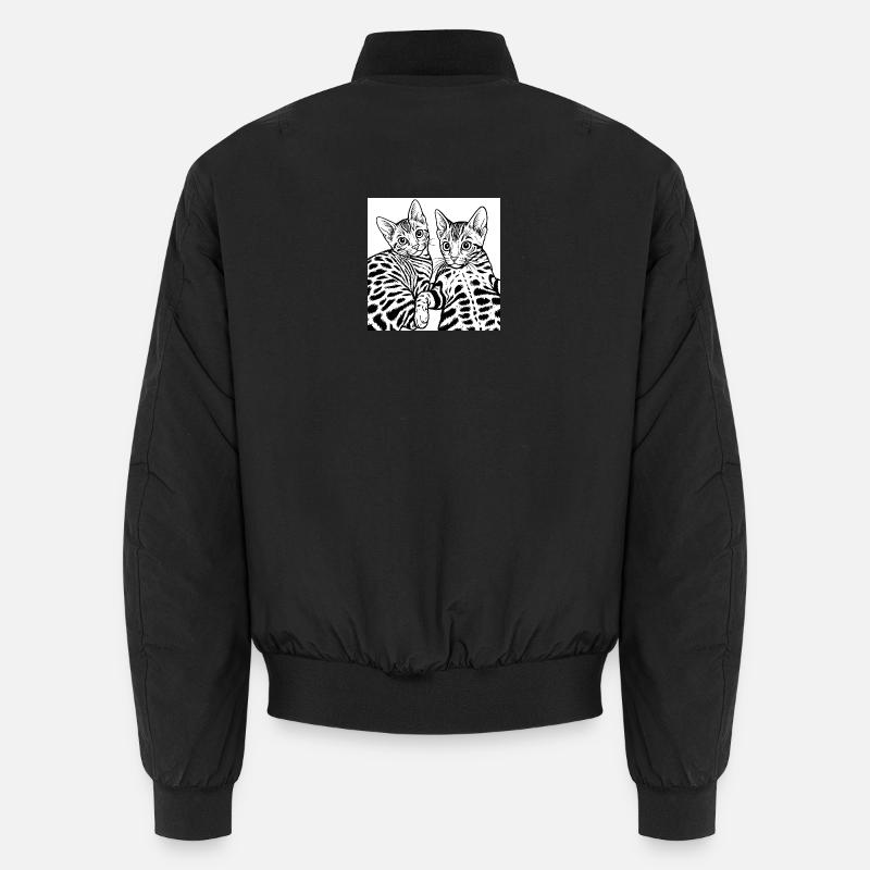 Cat Duo Line Drawing - Unisex Bomber Jacket - black