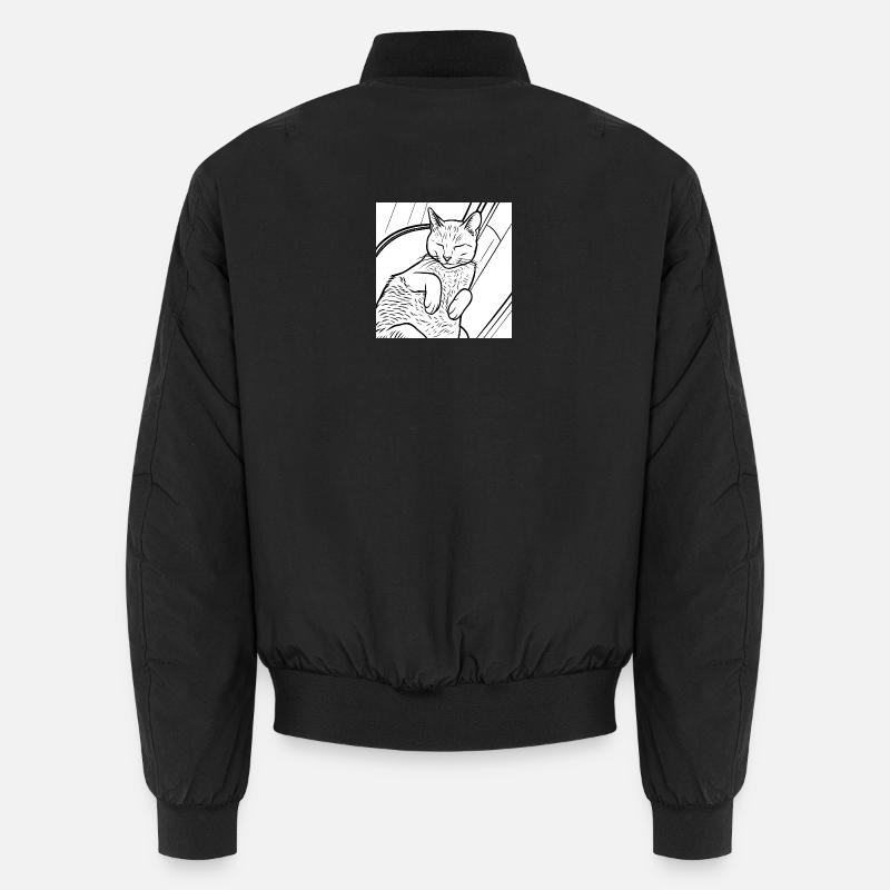 Sleeping Cat Line Art - Unisex Bomber Jacket - black